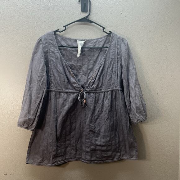 Y2K VTG Mossimo Supply Co Babydoll Top Gray Empire Waist Peplum SZ S Long Sleeve - Picture 1 of 4